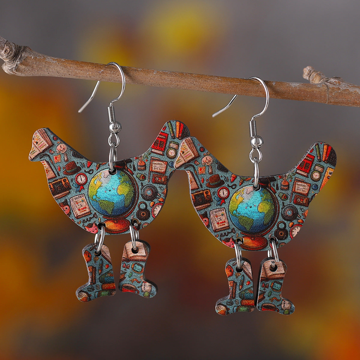 Wholesale Hen boots with wooden double-sided earrings